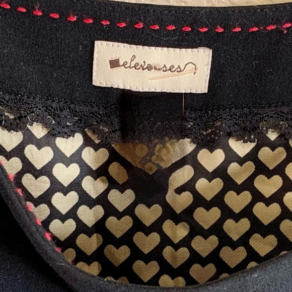 Anthropologie Elevenses Black Skirt Heart Lining Size 8 - Picture 4 of 4